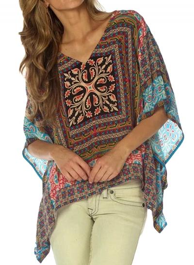 Oasap Women's Floral Print V Neck Batwing Sleeve Blouse