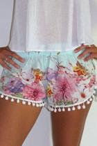 Oasap Floral Print Pom Pom Shorts