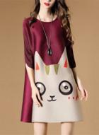 Oasap Round Neck Half Sleeve Printed Mini Dress