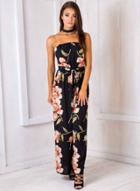 Oasap Floral Printed Wide Leg Tube Jumpsuit