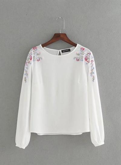 Oasap Floral Embroidery Long Sleeve Blouse