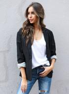 Oasap Turn Down Collar Long Sleeve Solid Color Slim Fit Blazer