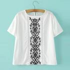 Oasap Women's Casual Short Sleeve Embroidery Pullover Summer Blouse