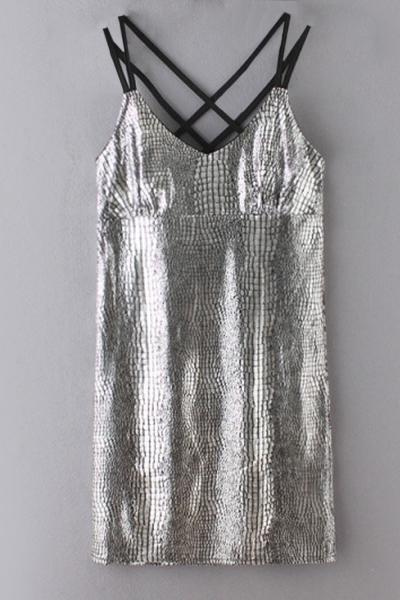 Oasap Textured V Neck Sleeveless Spaghetti Strap Body-con Dress