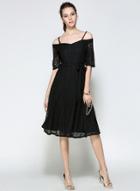 Oasap Spaghetti Strap Slash Neck Cocktail Dress