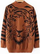 Oasap Tiger Printed Loose Fit Pullover Sweater