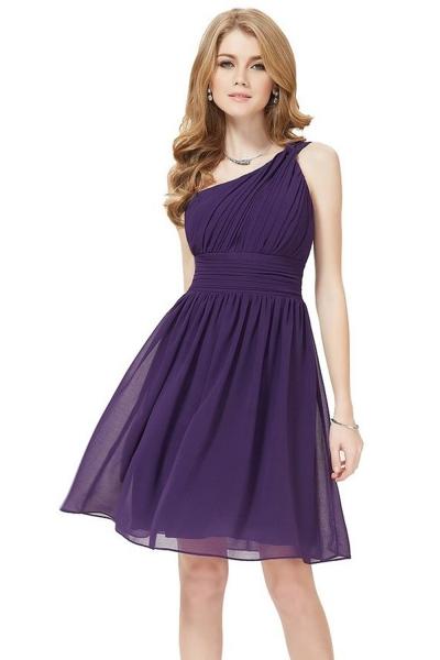 Oasap Purple One Shoulder Ruched Bust Short Bridesmaids Dress