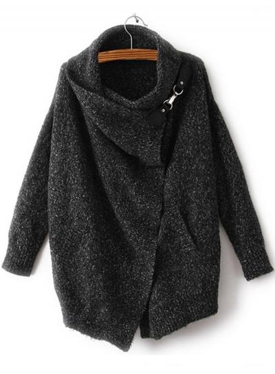 Oasap Long Sleeve Solid Color Asymmetric Design Sweater