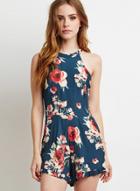 Oasap Summer Floral Print Sleeveless Short Romper