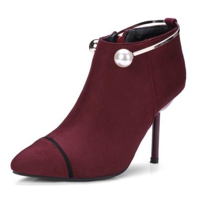 Oasap Pointed Toe Becket Pearl Stiletto Heels Boots