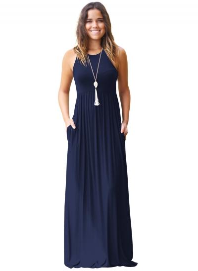 Oasap Round Neck Sleeveless Pockets Tank Maxi Dress