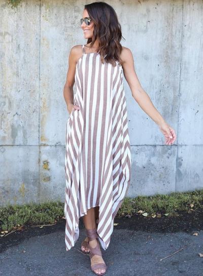 Oasap Irregular Loose Striped Spaghetti Strap Maxi Dress