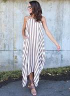 Oasap Irregular Loose Striped Spaghetti Strap Maxi Dress