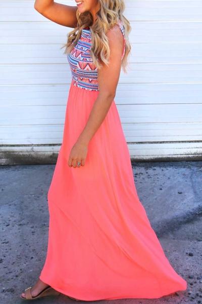 Oasap Stylish Geometric Printed Maxi Dress