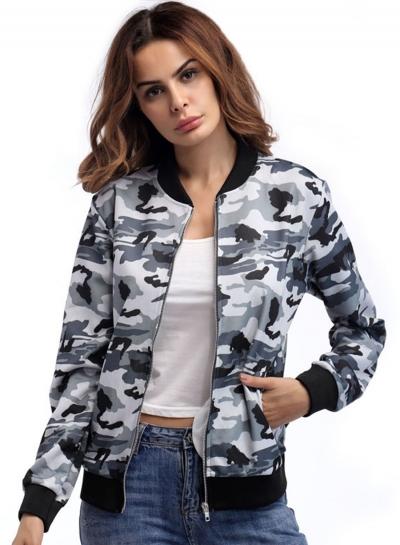 Oasap Casual Long Sleeve Zip Up Camouflage Jacket