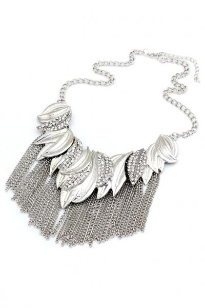 Oasap Glittering Metallic Silver Empire Necklace