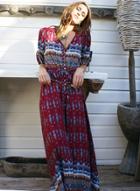 Oasap Deep V Colorful Maxi Dress With Drawstring