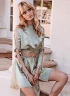 Oasap Bandage Hollow Out Long Sleeve A-line Dress