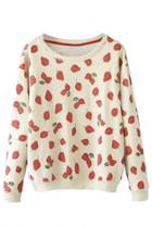 Oasap Stylish Strawberry Pattern Beige Sweatshirt