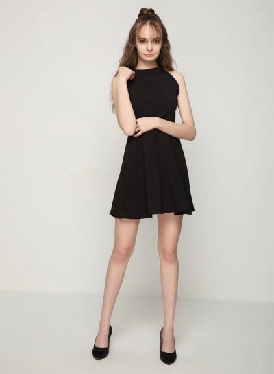 Oasap Solid Color Halter Sleeveless A-line Dress