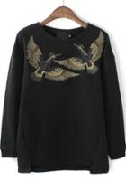Oasap Bird Embroidered French Terry Sweatshirt
