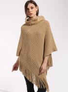 Oasap High Neck Tassels Decoration Solid Color Pullover Sweater
