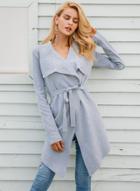 Oasap Casual Long Sleeve Irregular Cardigan With Belt