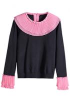 Oasap Fashion Pearls Chiffon Trim Knit Sweater