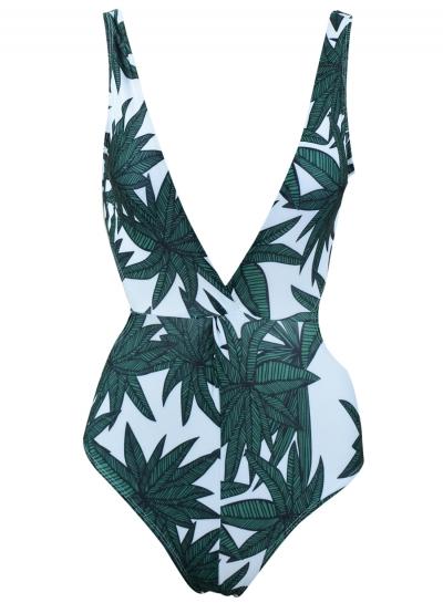 Oasap Women's Casual One Piece Deep V Neck Print Beach Swimwear