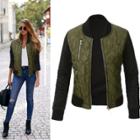 Oasap Long Sleeve Color Block Zipper Detail Cotton-padded Jacket