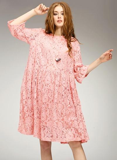 Oasap Fashion 3/4 Sleeve Lace Loose Fit Dress