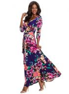 Oasap 3/4 Sleeve Floral Print V Neck Maxi Dress