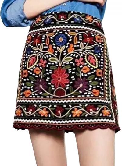 Oasap Women's Casual Zip Floral Embroidered A-line Mini Skirt