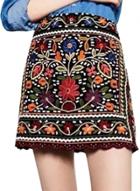 Oasap Women's Casual Zip Floral Embroidered A-line Mini Skirt