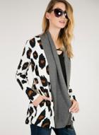 Oasap Fashion Long Sleeve Leopard Open Front Coat