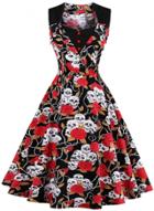 Oasap Vintage Halloween Skull Floral A-line Swing Dress