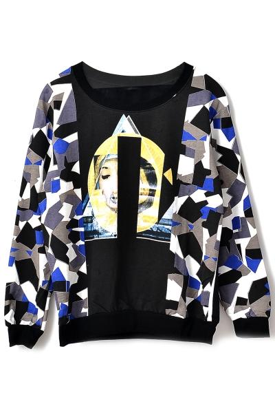 Oasap Geo Patchwork Loose Sweatshirt