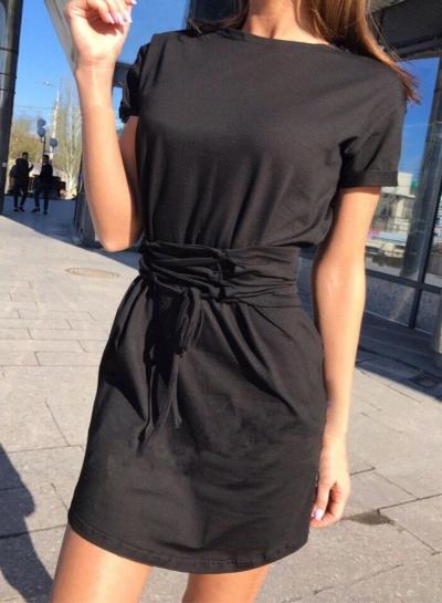 Oasap Round Neck Lace-up Skinny Day Dress