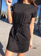 Oasap Round Neck Lace-up Skinny Day Dress