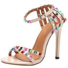 Oasap Ankle Strap Peep Toe Rivet Stiletto Sandals