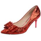 Oasap Pointed Toe Bow Sequins Slip-on Stiletto Pumps