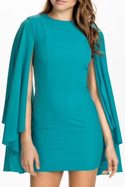 Oasap Cascading Flared Sleeves Cyan Mini Dress