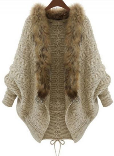 Oasap Batwing Sleeve Open Front Faux Fur Cardigan