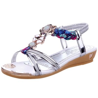 Oasap Open Toe Rhinestone Elastic Flat Bohemian Sandals