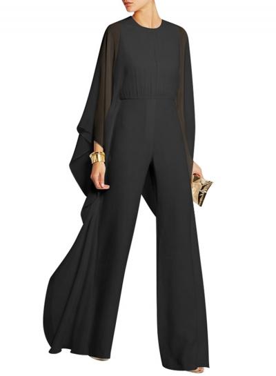 Oasap Solid Batwing Sleeve Wide Leg Jumpsuit