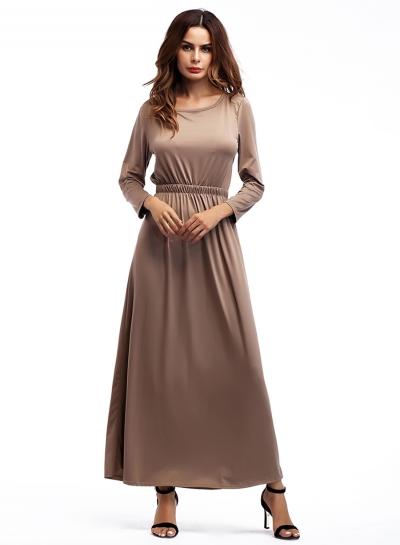 Oasap Solid Long Sleeve Elastic Waist Maxi Dress