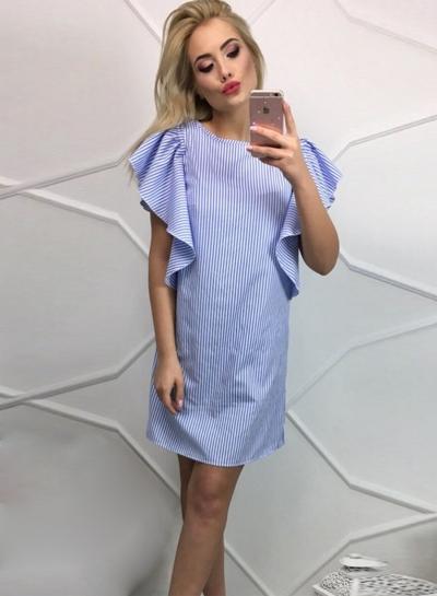 Oasap Off Shoulder Short Flounce Sleeve Striped Dress