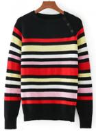 Oasap Casual Button Detail Stripe Raglan Sleeve Sweater