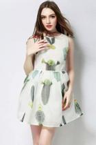 Oasap Cute Cactus Print Pleated Mini Dress