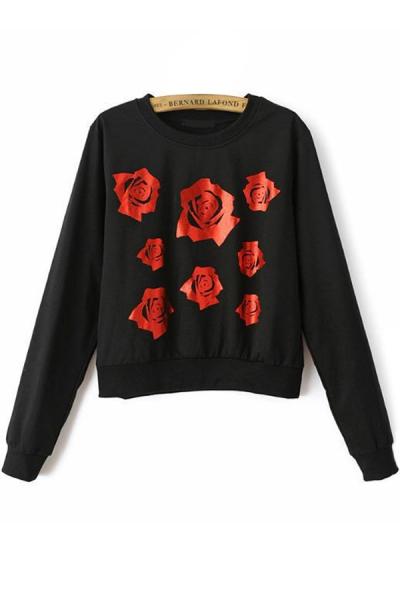 Oasap Comfortable Red Rose Sweatshirt